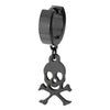 Pair Mens Womens Black Stainless Steel Huggie Hinged Hoop Earrings with Dangling Pirate Skull - COOLSTEELANDBEYOND Jewelry