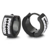 Pair Mens Womens Black Steel Huggie Hinged Hoop Earrings with Black and White Cubic Zirconia - COOLSTEELANDBEYOND Jewelry