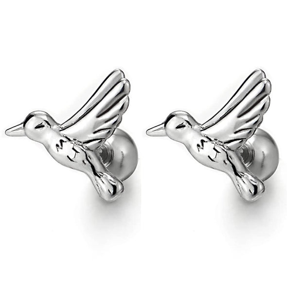 Pair Mens Womens Small Stainless Steel Flying Bird Stud Earrings, Screw Back, Exquisite - COOLSTEELANDBEYOND Jewelry