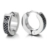 Pair Mens Womens Stainless Steel Dotted Huggie Hinged Hoop Earrings with Black Enamel - COOLSTEELANDBEYOND Jewelry