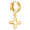Pair Mens Womens Stainless Steel Gold Color Huggie Hinged Hoop Earrings with Dangling Open Cross - coolsteelandbeyond