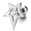 Pair Mens Womens Steel Shooting Star Pentagram Stud Earrings with Cubic Zirconia, Screw Back - COOLSTEELANDBEYOND Jewelry