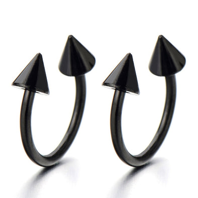 Pair of Black Arrow Huggie Hinged Earrings Unisex Men Women - COOLSTEELANDBEYOND Jewelry