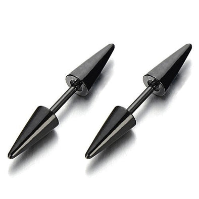 Pair Black Double Spike Stud Earrings in Stainless Steel for Men and Women - coolsteelandbeyond
