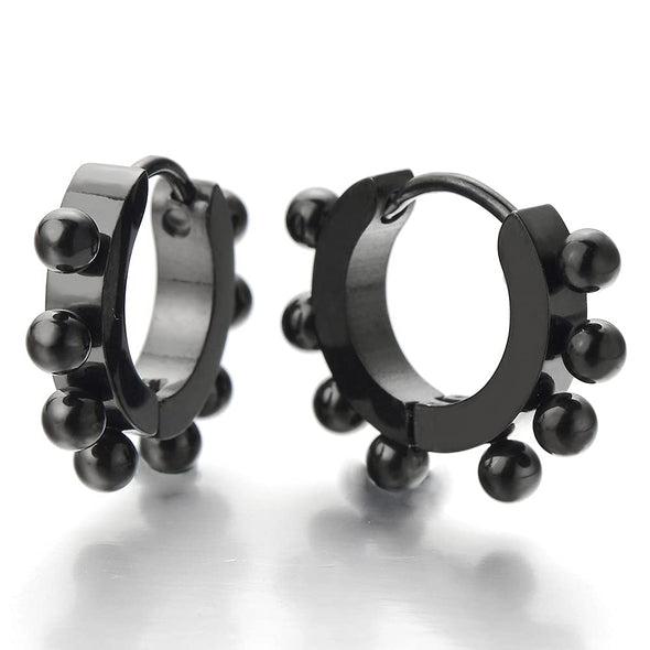 Pair of Black Huggie Hinged Hoop Earrings for Men Women - COOLSTEELANDBEYOND Jewelry