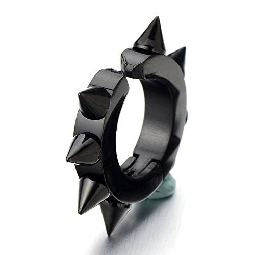 Clip-On Spikes Hoop Earrings for Men - Pair Steel Color