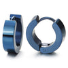 Pair of Dark Blue Huggie Hinged Hoop Earrings Unisex Men Women - COOLSTEELANDBEYOND Jewelry