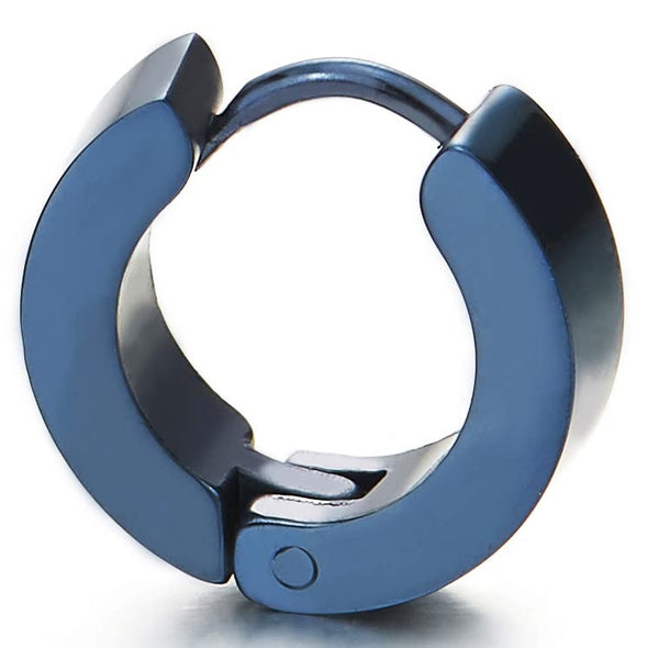 Pair of Dark Blue Huggie Hinged Hoop Earrings Unisex Men Women - COOLSTEELANDBEYOND Jewelry