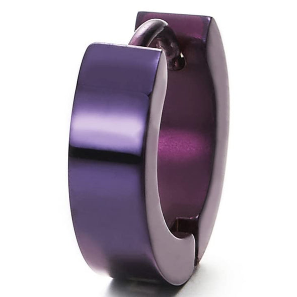Trendy Stainless Steel Bold Purple Huggie Hoop Earrings for Men and Women, Versatile Hinged Design, Perfect for Casual or Formal Occasions - COOLSTEELANDBEYOND Jewelry