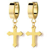 Pair of Gold Huggie Hinged Hoop Earrings with Cross Unisex Men Women - coolsteelandbeyond
