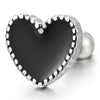 Pair of Stainless Steel Heart Stud Earrings with Black Enamel for Women, Screw Back - COOLSTEELANDBEYOND Jewelry