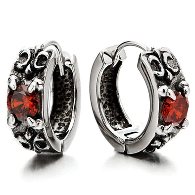 Pair of Vintage Huggie Hinged Hoop Earrings Stainless Steel with Cz Unisex Men Women - COOLSTEELANDBEYOND Jewelry
