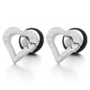 Pair Satin Open Heart Stud Earrings Stainless Steel for Womens, Screw Back - COOLSTEELANDBEYOND Jewelry