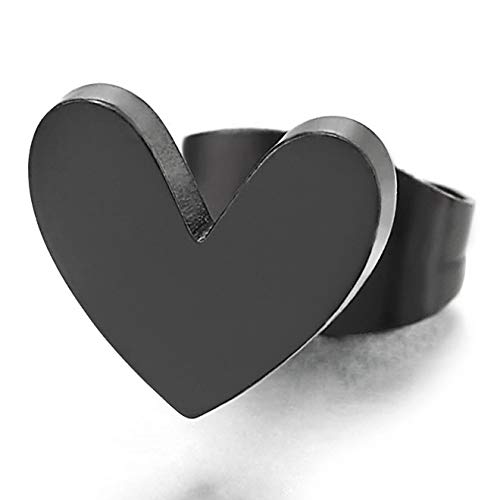 Pair Small Black Flat Heart Stud Earrings Stainless Steel for Womens - COOLSTEELANDBEYOND Jewelry