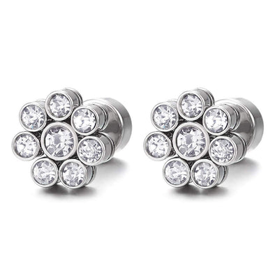 Pair Sparkling Stainless Steel Cubic Zirconia Flower Stud Earrings for Women Girls, Screw Back - COOLSTEELANDBEYOND Jewelry