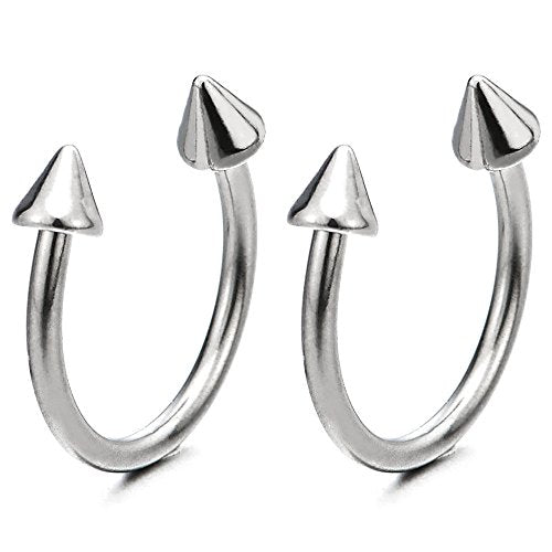 Pair Spike Arrow Half Circle Huggie Hinged Earrings for Men Women, Screw Back