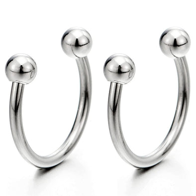 Pair Stainless Steel Bead Half Hoop Huggie Hinged Earrings for Men Women, Screw Back - COOLSTEELANDBEYOND Jewelry