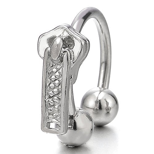 Pair Stainless Steel Bead Half Hoop Huggie Hinged Earrings with Zipper for Men Women, Screw Back - COOLSTEELANDBEYOND Jewelry