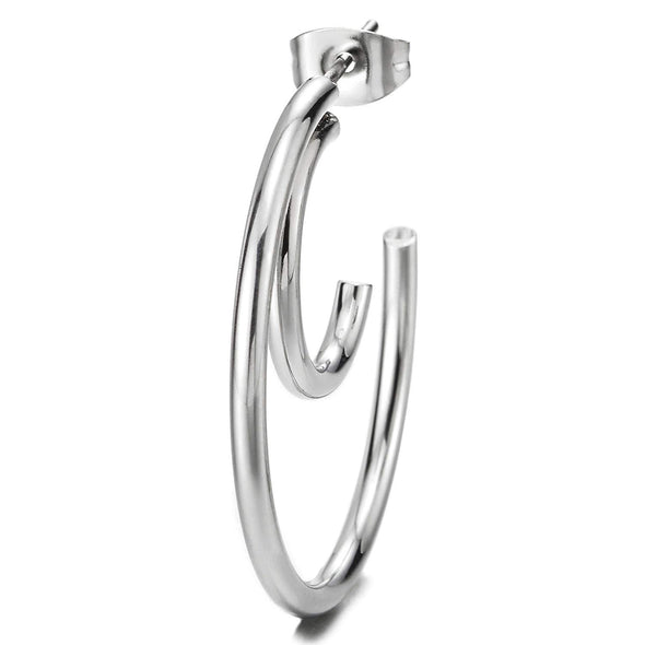 Pair Stainless Steel Double Half Open Hoop Huggie Hinged Stud Earrings for Women - COOLSTEELANDBEYOND Jewelry