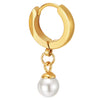 Pair Stainless Steel Gold Color Huggie Hinged Hoop Earrings for Women with Dangling Pearl, Exquisite - COOLSTEELANDBEYOND Jewelry