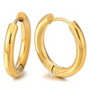 Pair Stainless Steel Gold Color Plain Circle Huggie Hinged Hoop Earrings for Men Women - coolsteelandbeyond