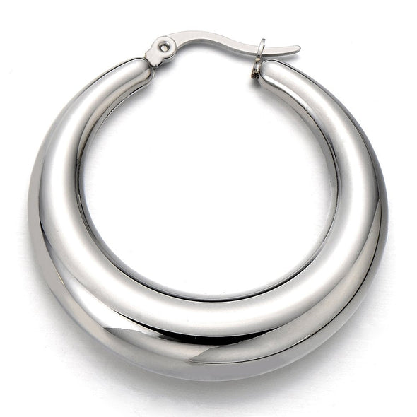 Pair Stainless Steel Hollow Circle Huggie Hinged Hoop Earrings for Women - COOLSTEELANDBEYOND Jewelry