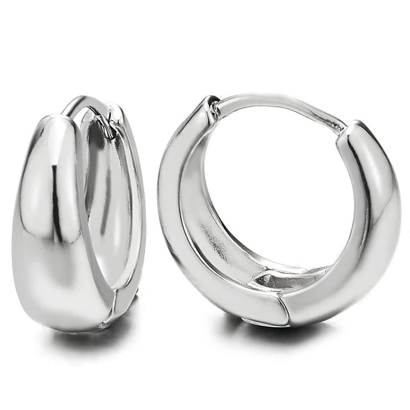Pair Stainless Steel Huggie Hinged Hoop Earrings Unisex Men Women - COOLSTEELANDBEYOND Jewelry