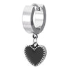 Pair Stainless Steel Huggie Hinged Hoop Earrings with Dangling Black Enamel Heart for Women - COOLSTEELANDBEYOND Jewelry