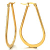 Pair Stainless Steel Large Flat Teardrop Huggie Hinged Hoop Earrings for Women Gold Color - COOLSTEELANDBEYOND Jewelry