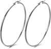 Pair Stainless Steel Large Plain Circle Huggie Hinged Hoop Earrings for Women - COOLSTEELANDBEYOND Jewelry