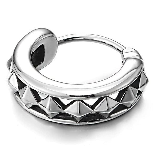 Pair Stainless Steel Line of Diamond Shape Huggie Hinged Hoop Earrings, Unisex Men Women - COOLSTEELANDBEYOND Jewelry