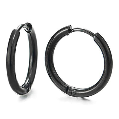 Pair Stainless Steel Plain Circle Huggie Hinged Hoop Earrings for Men Women, Classic… - coolsteelandbeyond