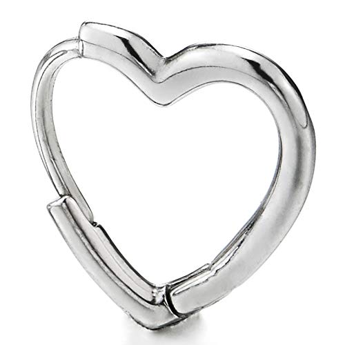 Pair Stainless Steel Plain Heart-shape Huggie Hinged Hoop Earrings for Women, Minimalist