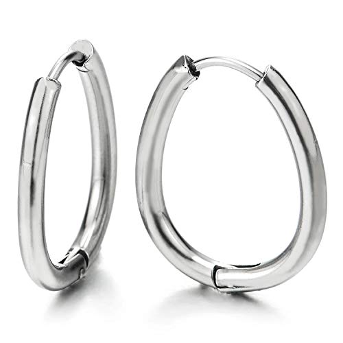 Pair Stainless Steel Plain Horseshoe U-shape Huggie Hinged Hoop Earrings for Men Women - coolsteelandbeyond