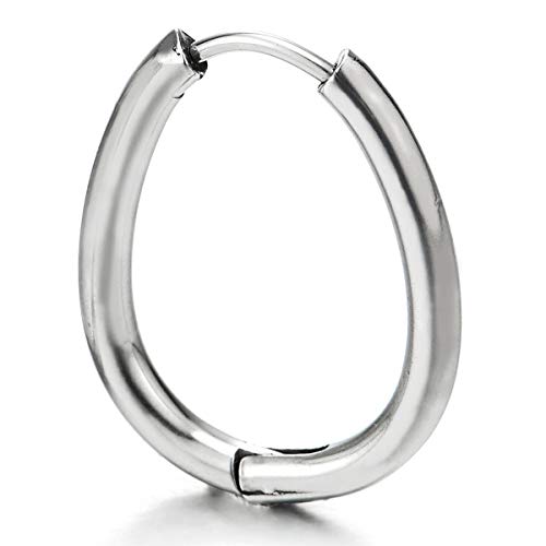 Pair Stainless Steel Plain Horseshoe U-shape Huggie Hinged Hoop Earrings for Men Women - coolsteelandbeyond