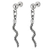 Pair Stainless Steel Screw Stud Earrings with Dangling Snake for Men Women, Screw Back - COOLSTEELANDBEYOND Jewelry