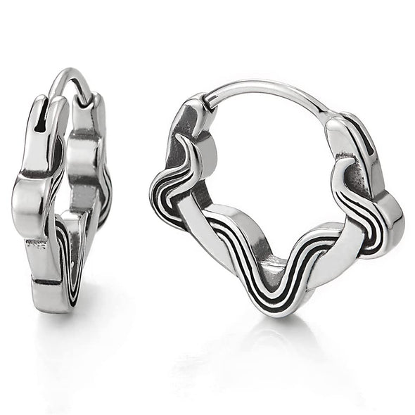Pair Stainless Steel Swirl Star Huggie Hinged Hoop Earrings Unisex Mens Womens - COOLSTEELANDBEYOND Jewelry