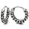 Pair Stainless Steel Vintage Wheat Braide Huggie Hinged Hoop Earrings, Unisex Men Women - COOLSTEELANDBEYOND Jewelry