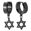 Pair Steel Black Huggie Hinged Hoop Earrings with Dangling Star-of-David for Men Women - coolsteelandbeyond