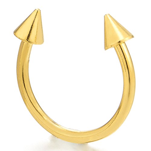 Pair Steel Gold Color Spike Arrow Half Circle Huggie Hinged Earrings for Men Women, Screw Back