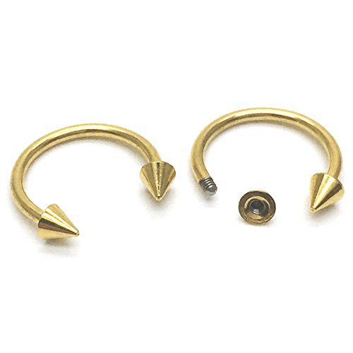 Pair Steel Gold Color Spike Arrow Half Circle Huggie Hinged Earrings for Men Women, Screw Back