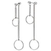Pair Steel Womens Ball Stud Earrings with Double Dangling Chain Open Circles, Screw Back - COOLSTEELANDBEYOND Jewelry