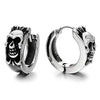 Pair Vintage Skull Huggie Hinged Hoop Earrings Stainless Steel Unisex Men Women - coolsteelandbeyond