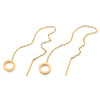 Pair Women Gold Color Stainless Steel Stud Earrings with Extra Long Chain Dangling Open Circle - COOLSTEELANDBEYOND Jewelry