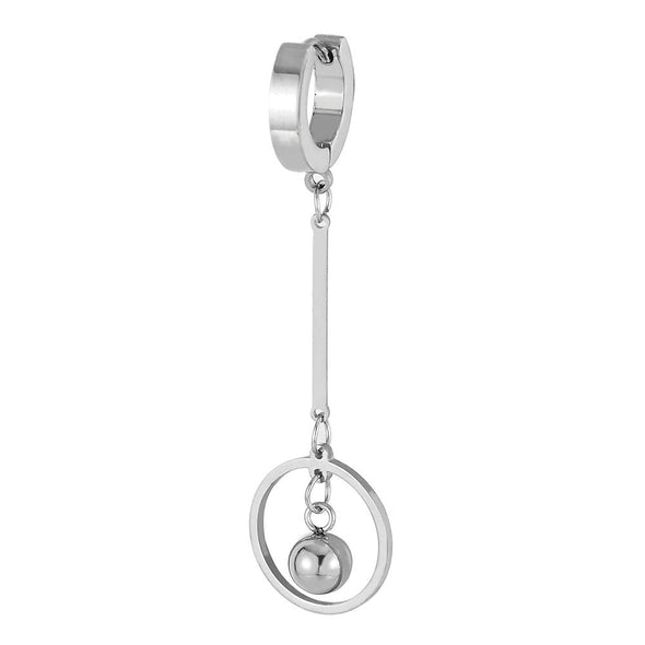 Pair Women Steel Huggie Hinged Hoop Earrings with Long Dangling Circle and Ball, New Style - COOLSTEELANDBEYOND Jewelry