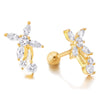 Pair Womens Cubic Zirconia Flower Stud Earrings, Screw Back, Gold Color, Exquisite - COOLSTEELANDBEYOND Jewelry