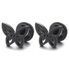 Pair Womens Stainless Steel Black Butterfly Stud Earrings, Screw Back, Exquisite - COOLSTEELANDBEYOND Jewelry