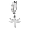 Pair Womens Stainless Steel Huggie Hinged Hoop Earrings with Dangling Dragonfly - COOLSTEELANDBEYOND Jewelry