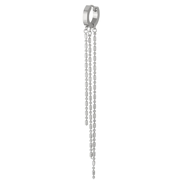 Pair Womens Stainless Steel Huggie Hinged Hoop Earrings with Three Dangling Long Chains - COOLSTEELANDBEYOND Jewelry