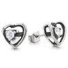 Pair Womens Vintage Hollow Hearts Stud Earrings with Solitaire Cubic Zirconia, Stainless Steel - COOLSTEELANDBEYOND Jewelry